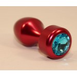 Красная анальная пробка с голубым кристаллом - 7,8 см.